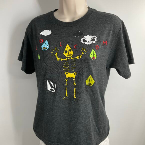 VOLCOM Womens Doodle Kite Skeleton Grunge Tshirt Medium - Picture 7 of 11